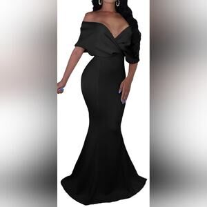 New‎ Women's Black Evening Gown Off the Shoulder Fishtail Dress Ladies Size XXL